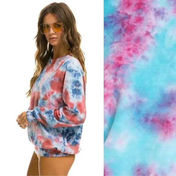 New Aviator Nation HAND DYED LIGHT WEIGHT CREW SWEATSHIRT Pink/Turquoise Medium - Picture 9 of 14